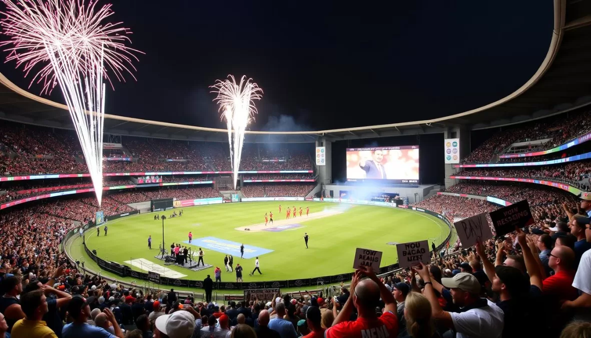 BBL match with fireworks and entertainment elements at Melbourne Cricket Ground