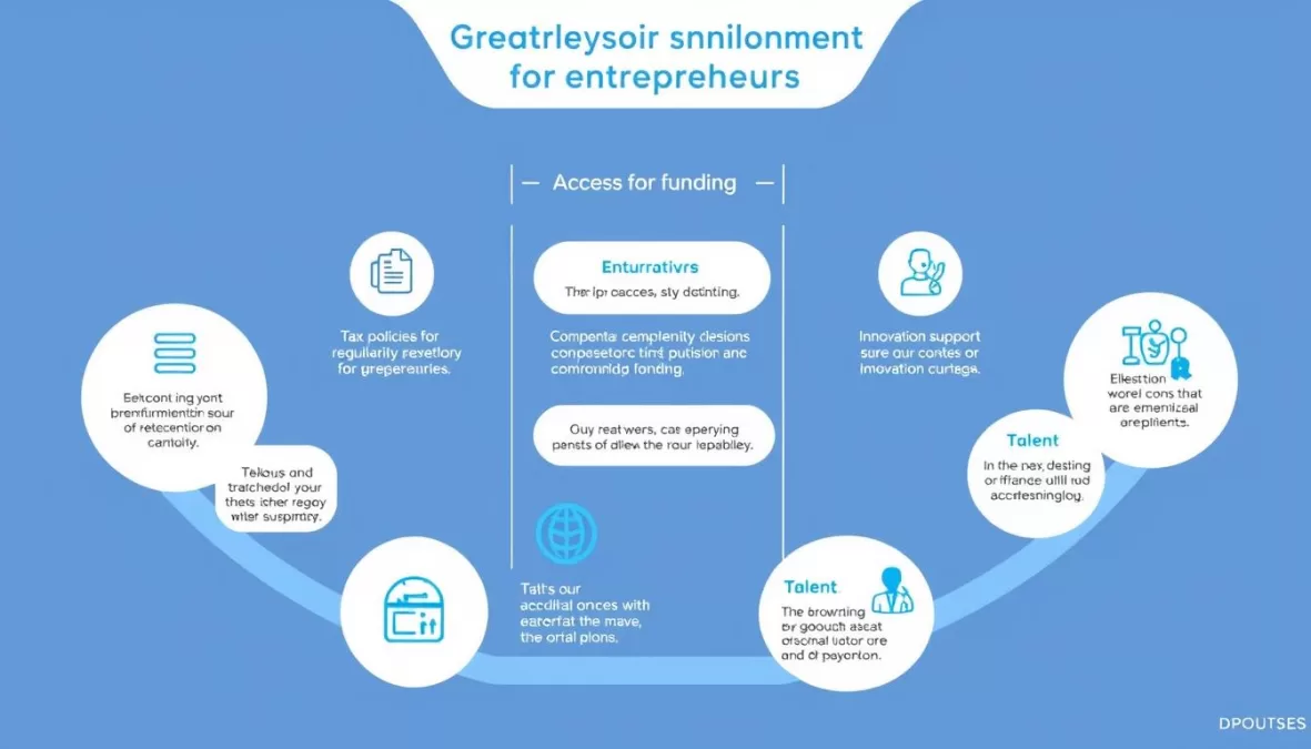 Business environment factors showing tax policies, regulations, and innovation support