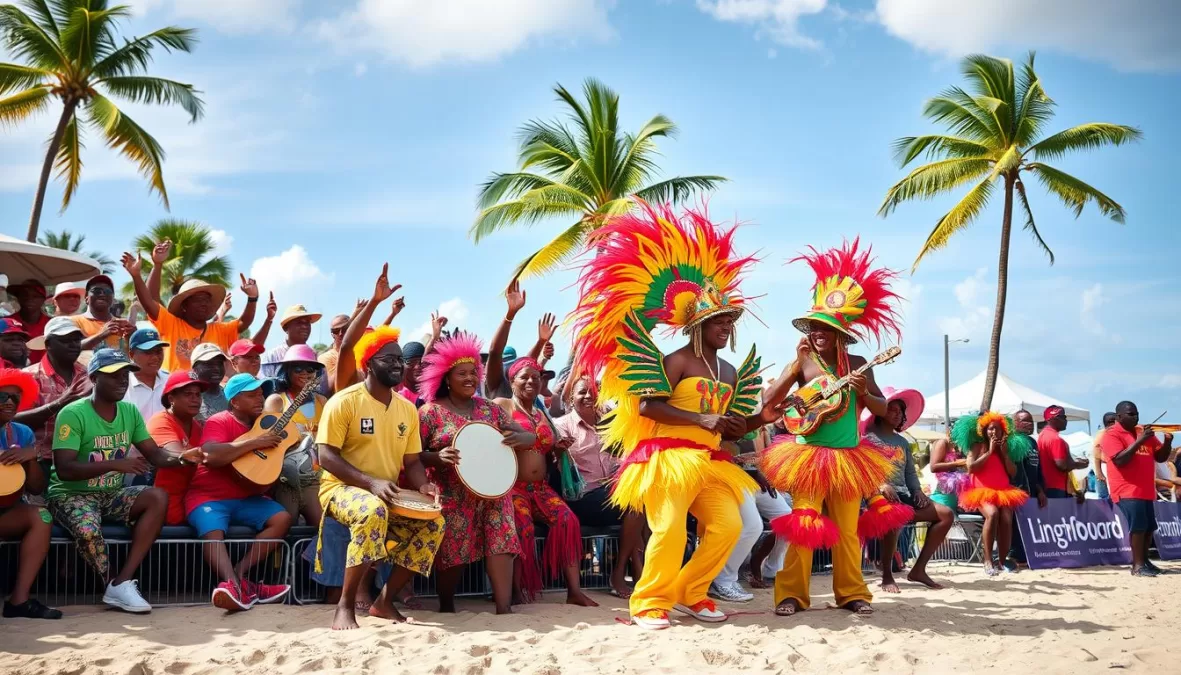 CPL match in the Caribbean with beach setting and festive atmosphere