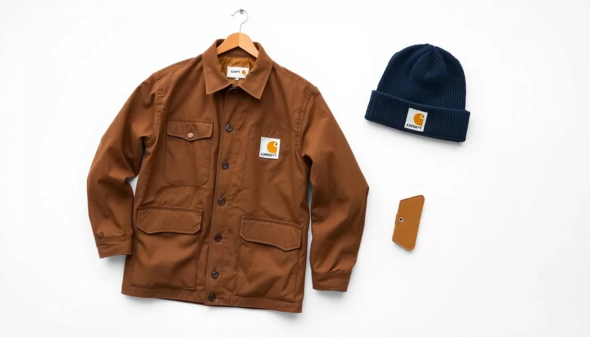 Carhartt WIP chore coat and beanie with logo patch