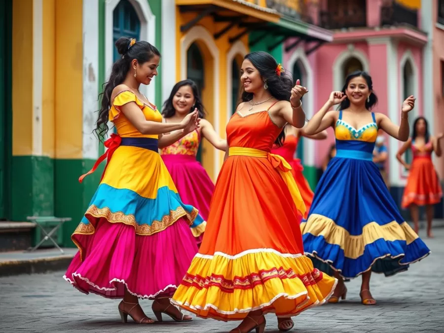 Colombian women dancing salsa in Cartagena, showcasing the country's vibrant culture and Latin beauty