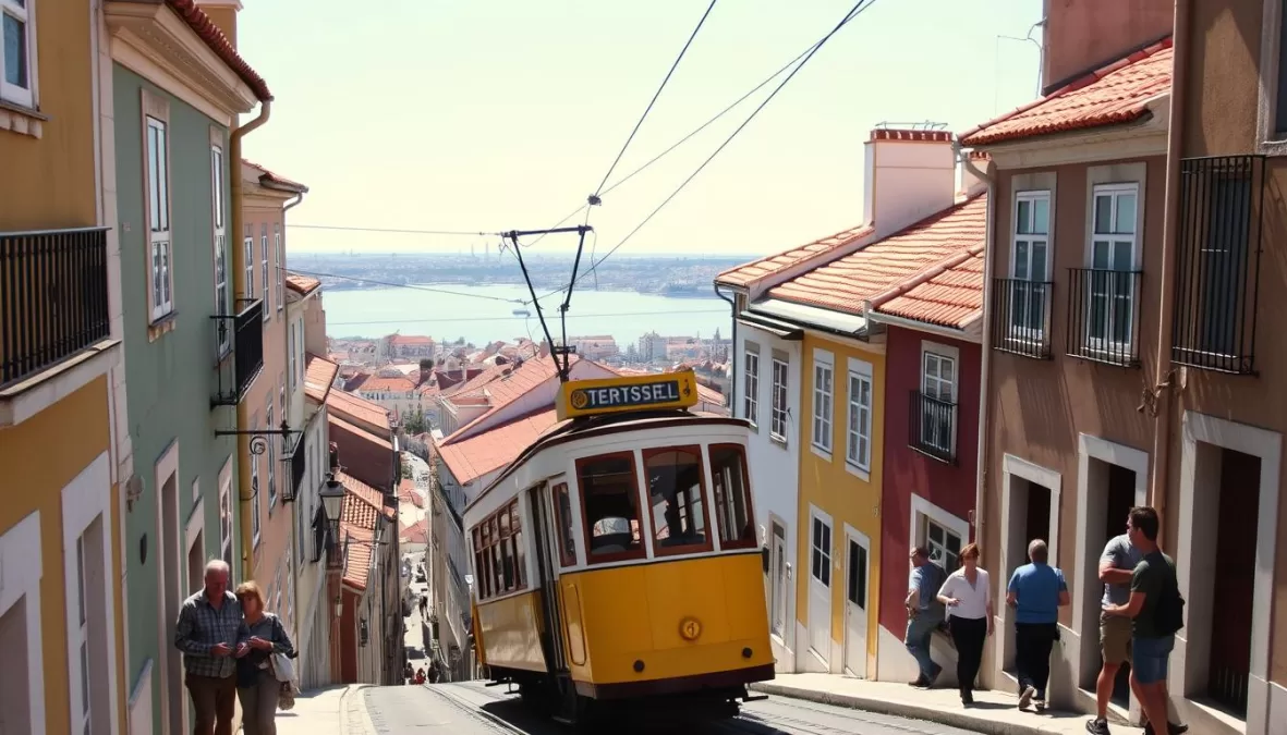 Colorful streets of Lisbon with traditional trams, highlighting Portugal as one of the safest countries to travel in 2025