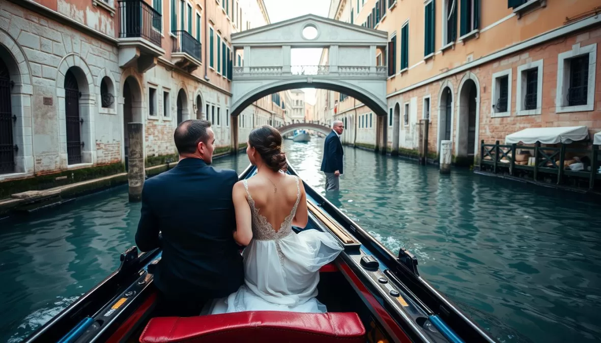 Couple in gondola ride through Venice canals - Most Romantic Destinations for Couples