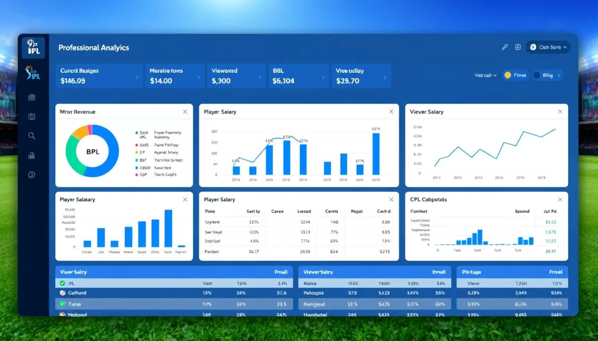 Cricket analytics dashboard showing metrics used to rank the top 10 cricket leagues in the world 2025