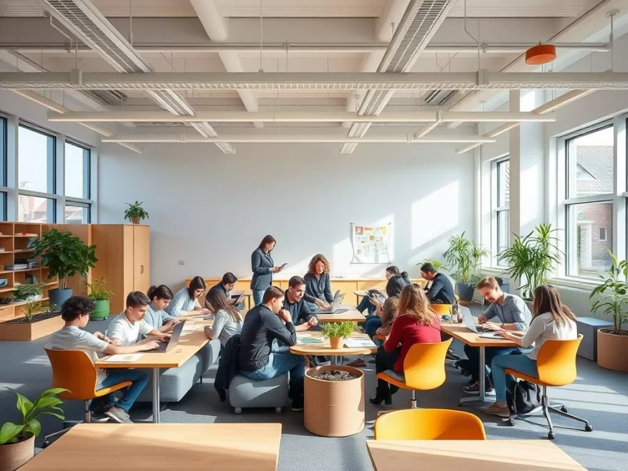 Dutch classroom with students engaged in collaborative project-based learning