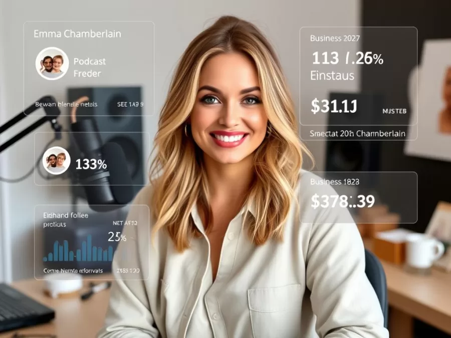 Emma Chamberlain 2025 social media stats highlighting her podcast success and business ventures