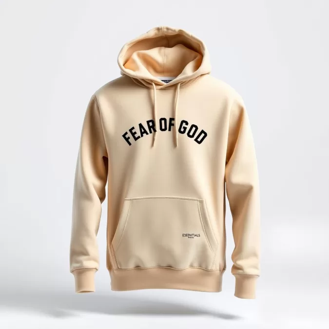 Fear of God Essentials hoodie in oatmeal color