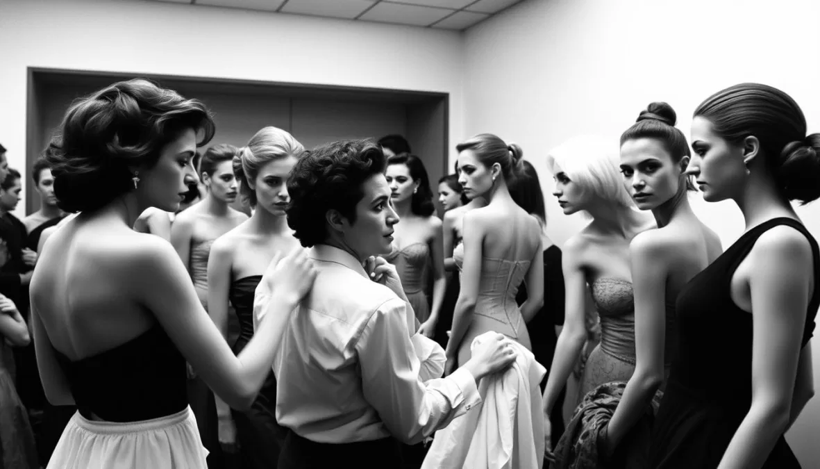 Isaac Mizrahi working with supermodels backstage at a fashion show