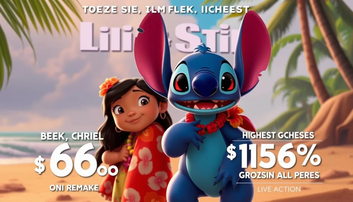 Lilo & Stitch live-action remake poster showing its position as sixth highest-grossing movie of all time 2025