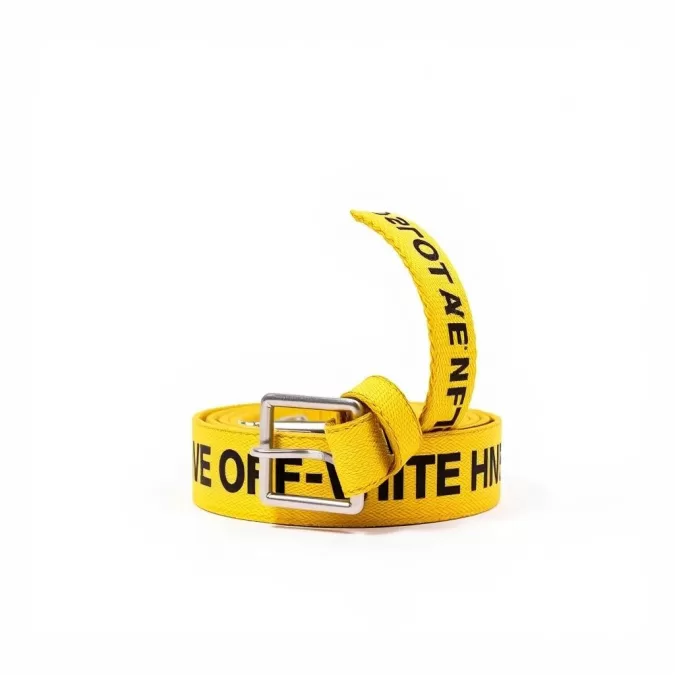 Off-White Industrial Belt in yellow with black text