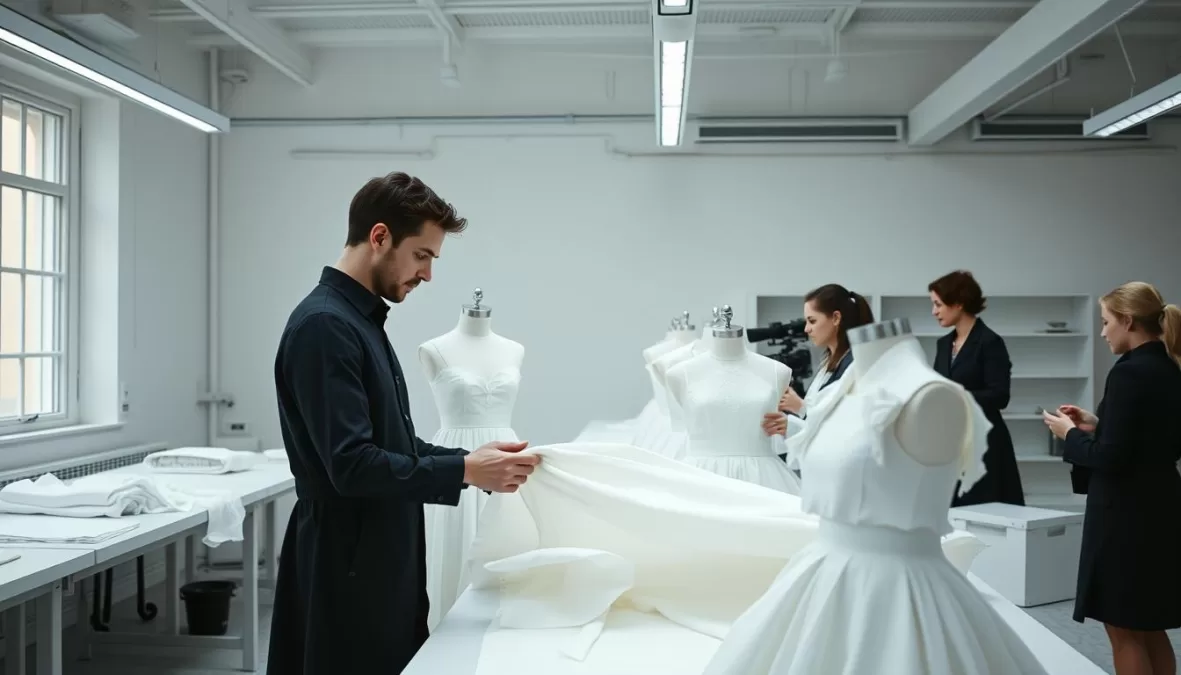 Raf Simons working with Dior atelier staff on haute couture designs