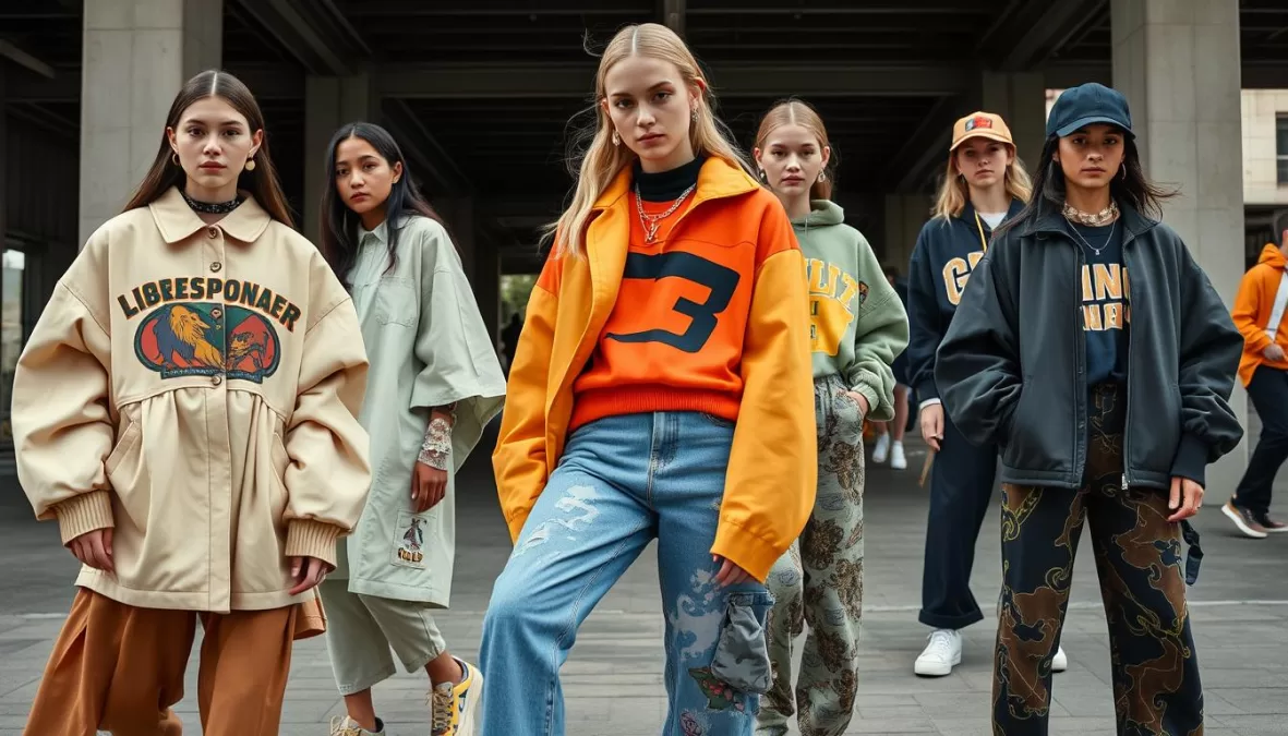Streetwear trends 2024 showing oversized silhouettes, vintage inspiration, and sustainable materials