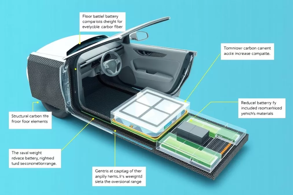 Structural battery composite material being used in electric vehicle construction