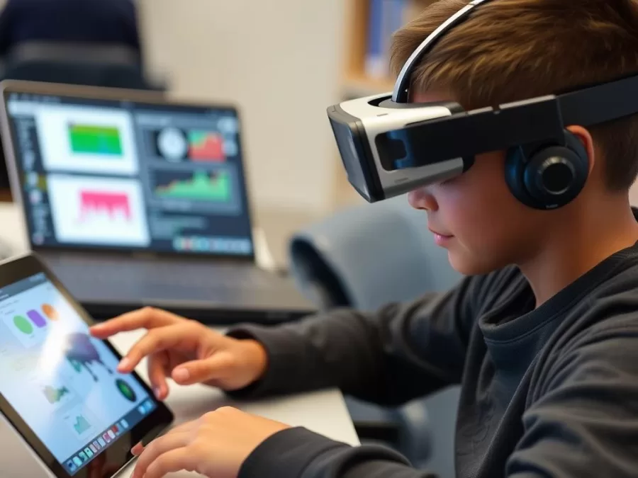 Student demonstrating advanced digital literacy skills across multiple devices