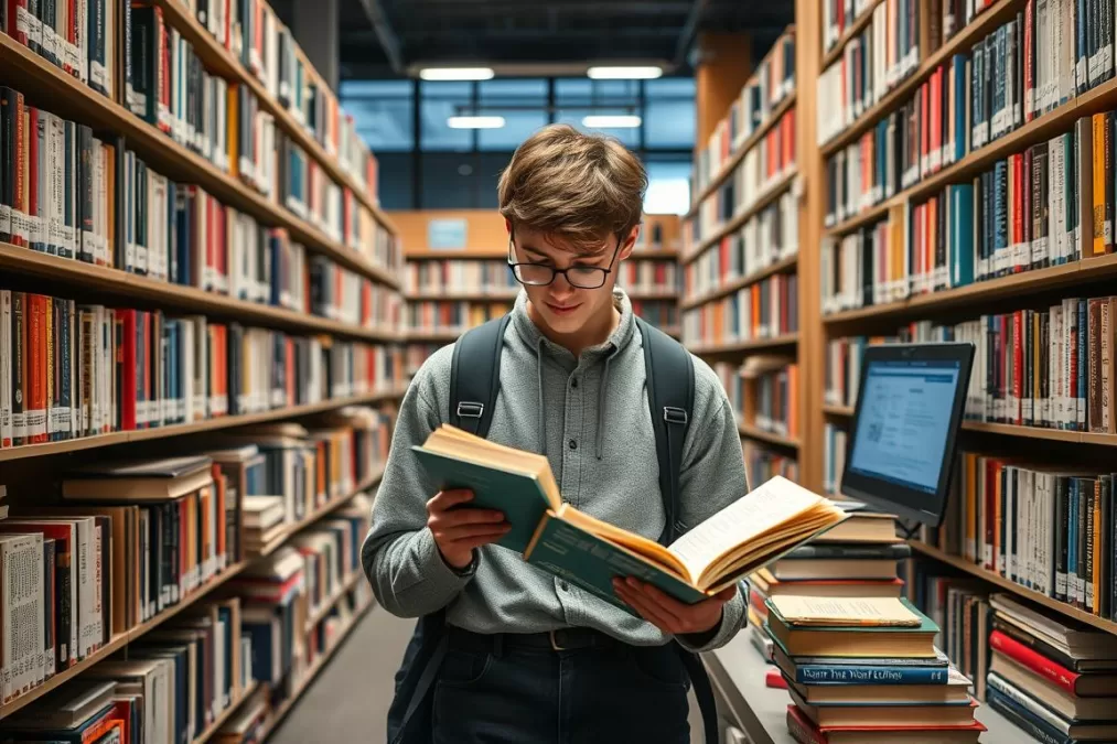 Student demonstrating critical thinking by evaluating multiple sources of information