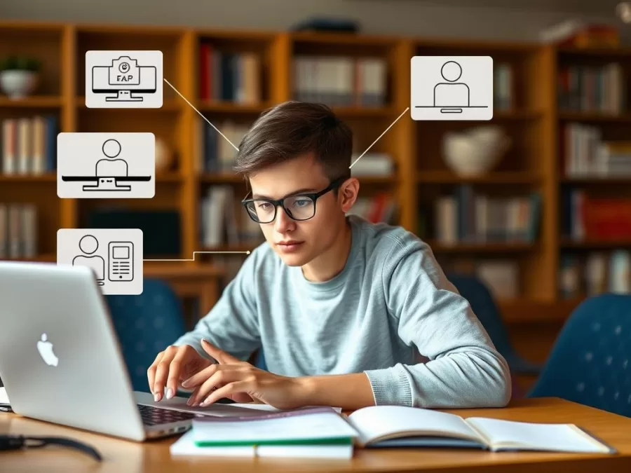 Student engaged in self-directed lifelong learning across multiple platforms