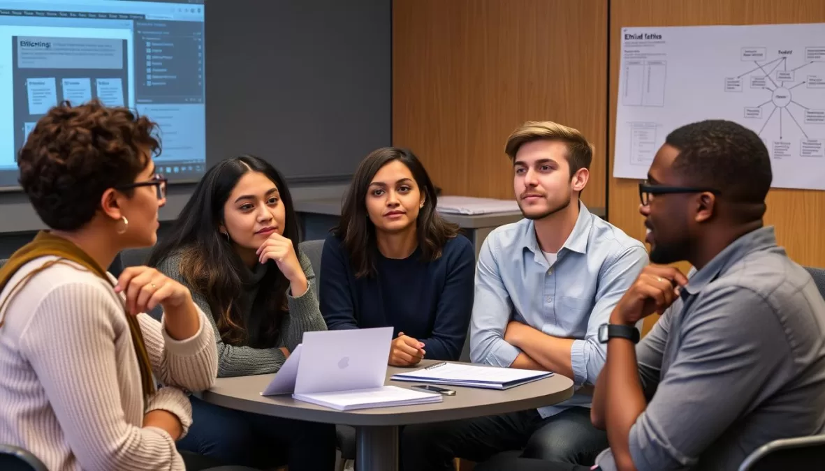 Students discussing ethical implications of emerging technologies