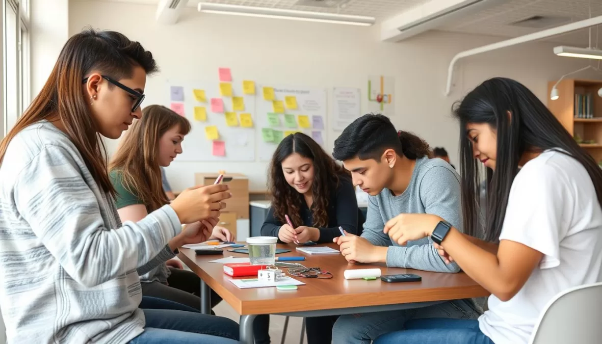 Students engaged in creative problem-solving and innovation workshop