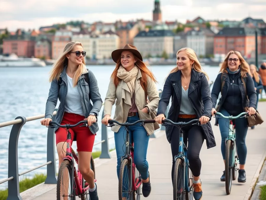 Swedish women enjoying outdoor activities in Stockholm, showcasing the natural Scandinavian beauty and active lifestyle