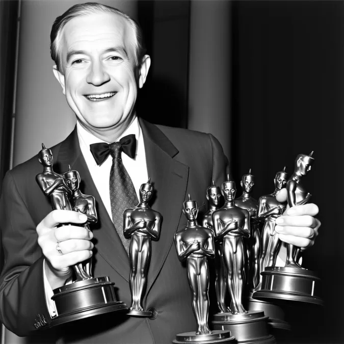 Walt Disney holding four Oscar statuettes, the person with the most Oscar wins in history