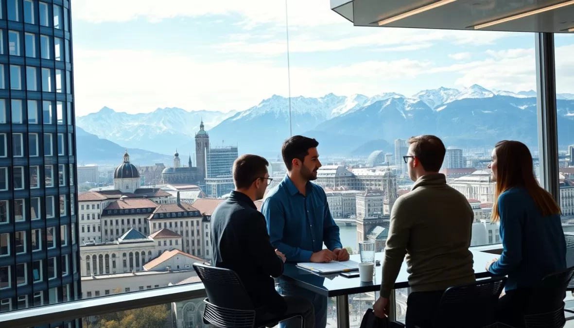 Zurich financial district with innovative startup hub