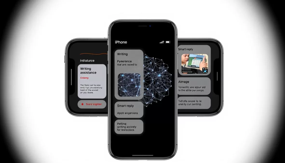 iPhone 17 demonstrating Apple Intelligence features with on-device AI processing visualization