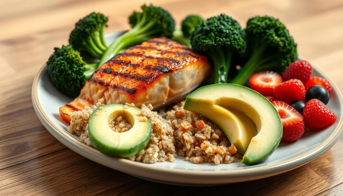 A balanced meal with various superfoods on a plate