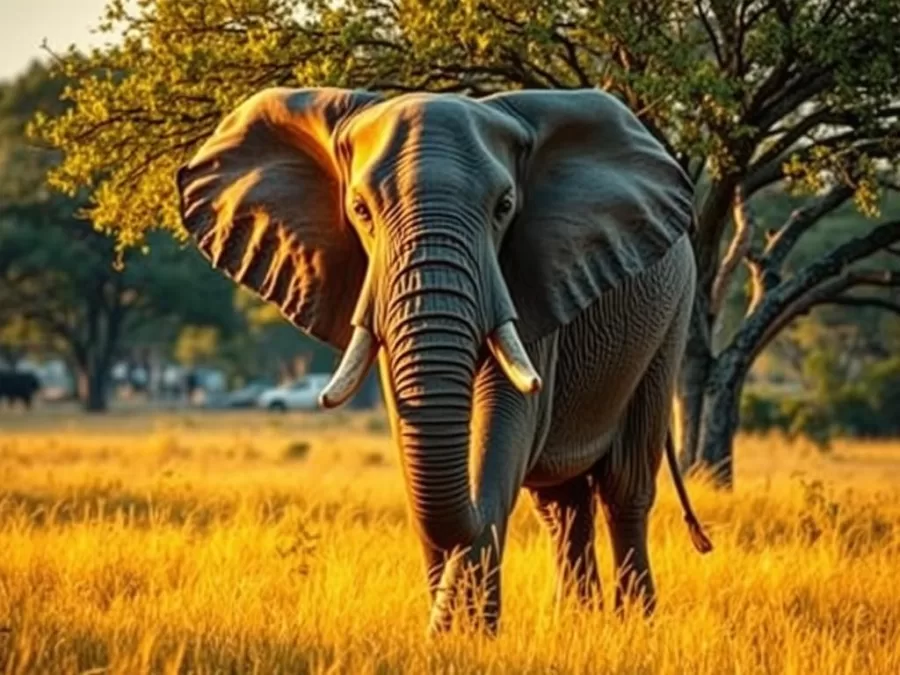 A massive African elephant standing in savanna grasslands, demonstrating why it's the largest land animal on Earth