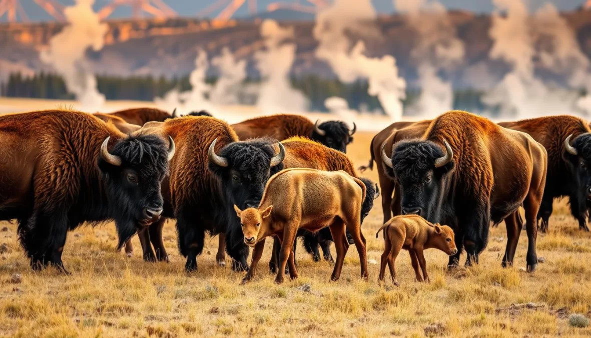 American bison herd in Yellowstone National Park, iconic species in countries with richest wildlife biodiversity