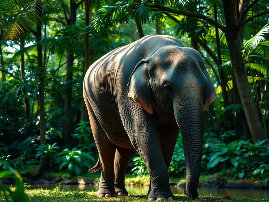 An Asian elephant in a forest habitat, showing its status as one of the largest land animals on Earth