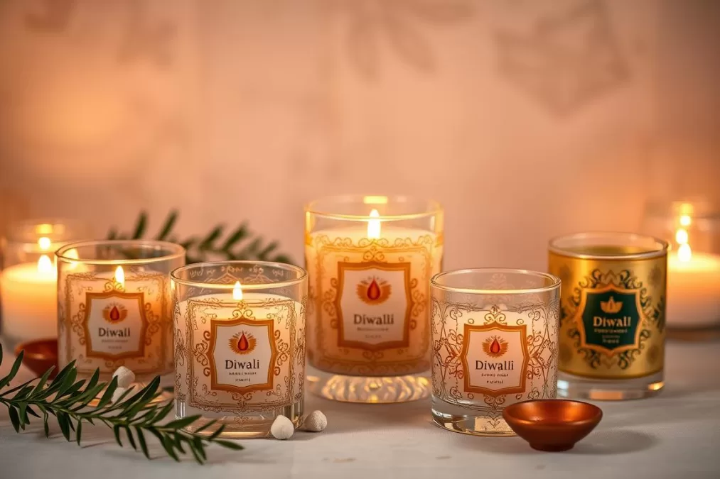 Artisanal scented candle gift set with Diwali-inspired fragrances under 1000 Rs
