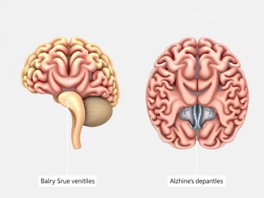 Brain comparison showing healthy brain versus brain affected by Alzheimer's disease