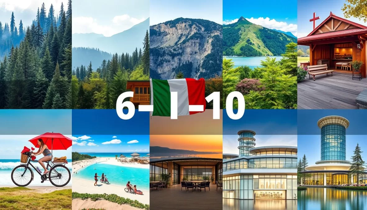 Collage of healthy lifestyle elements from countries ranked 6-10