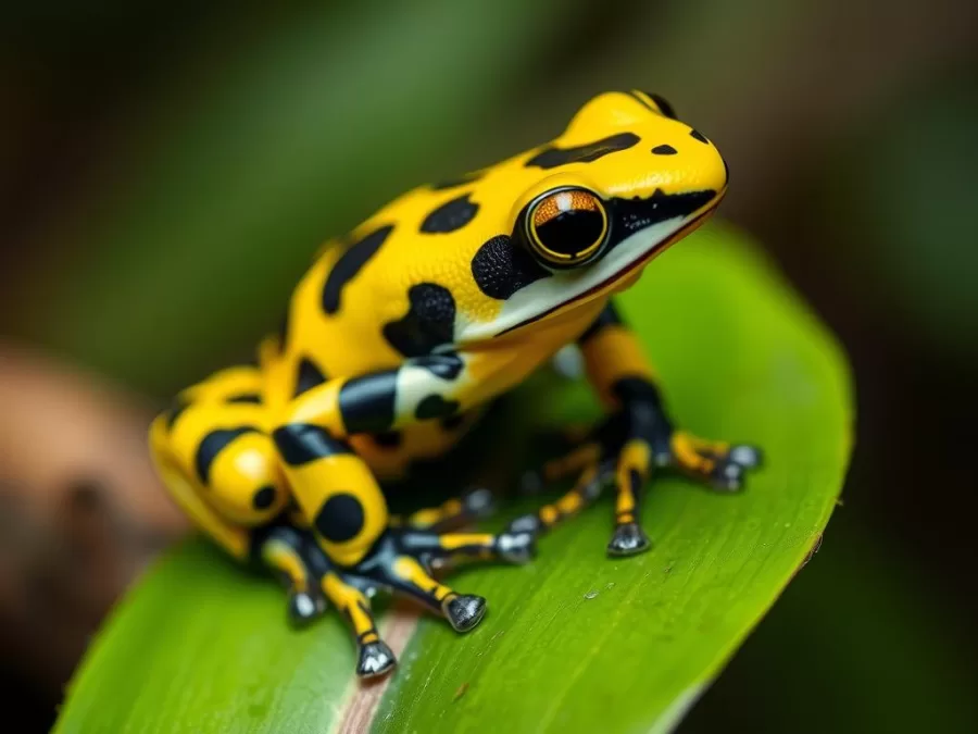 Colorful poison dart frog in Colombia's rainforest, endemic to countries with richest wildlife biodiversity