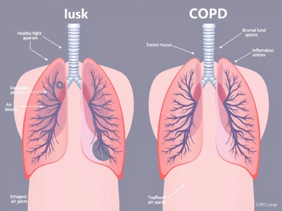 Comparison of healthy lungs versus lungs affected by COPD