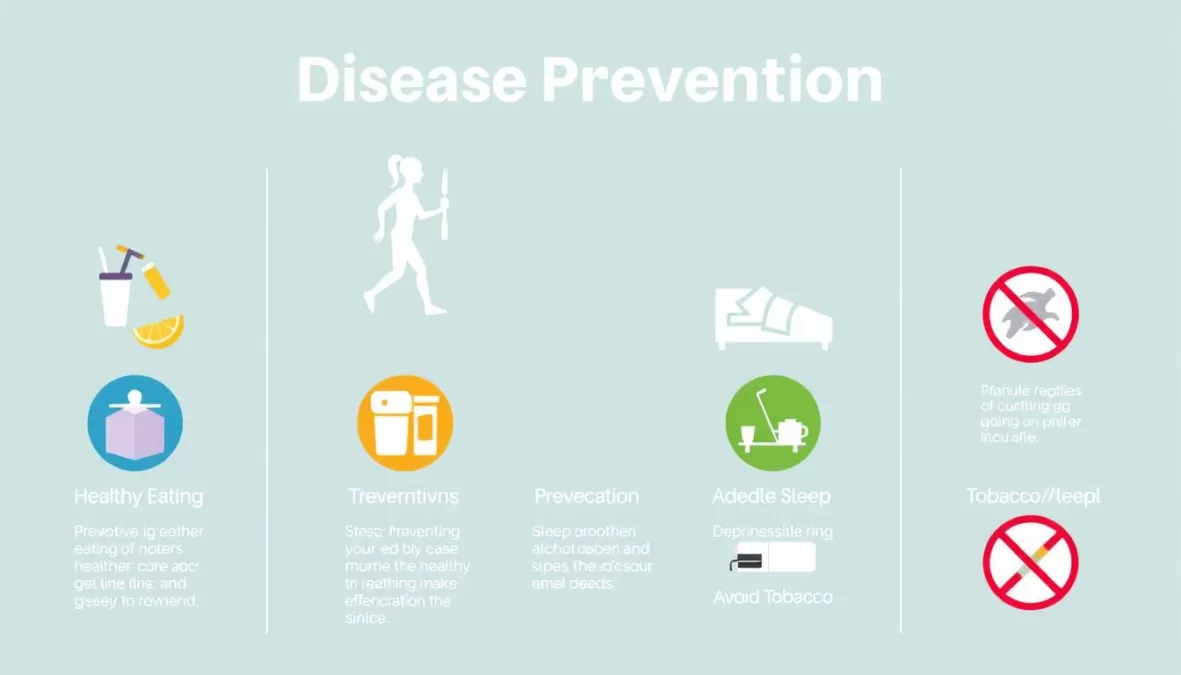 Comprehensive visual guide to disease prevention showing lifestyle factors