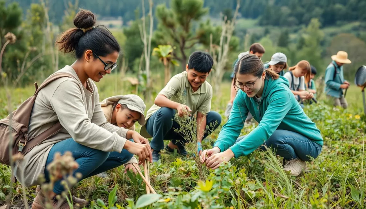 Conservation volunteers working to protect endangered animals habitat in 2025