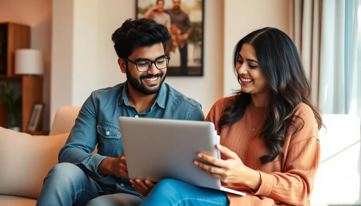 Couple planning their wedding playlist together