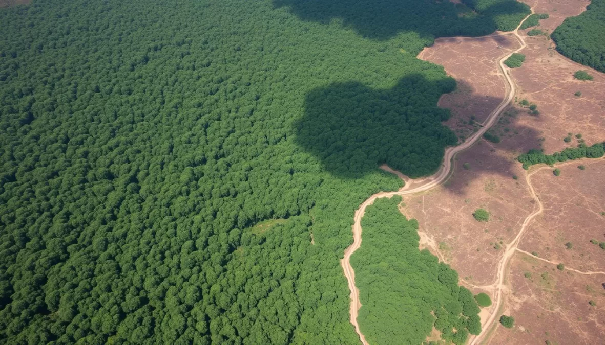 Deforestation in the Amazon rainforest showing contrast between forest and cleared land, major threat to countries with richest wildlife biodiversity