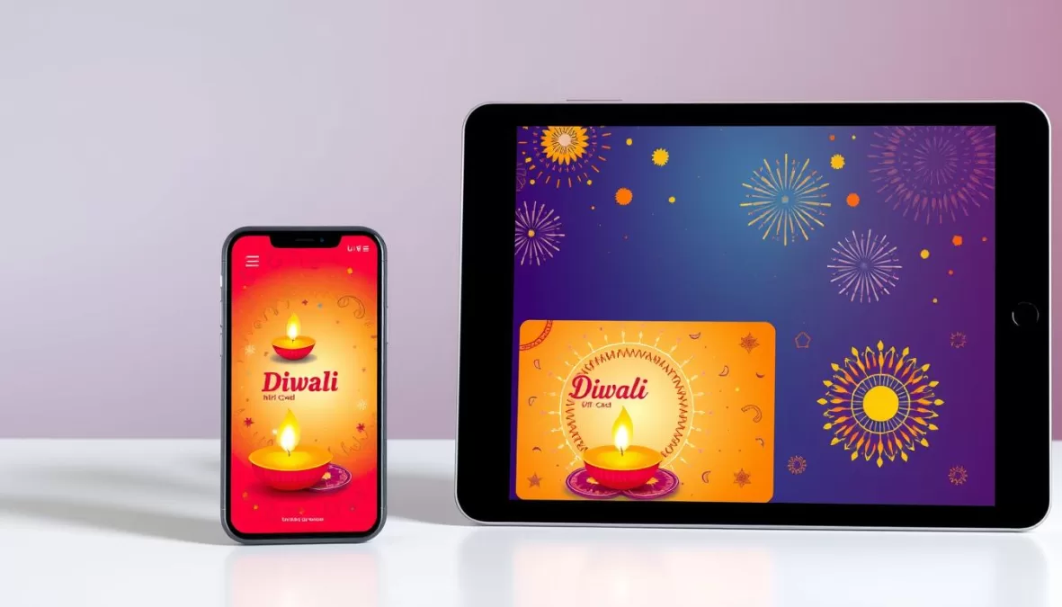 Digital gift cards with Diwali themes displayed on smartphone under 1000 Rs
