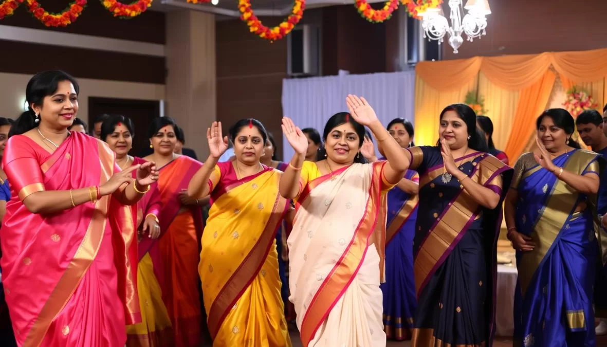 Family members performing traditional dance to Navrai Majhi