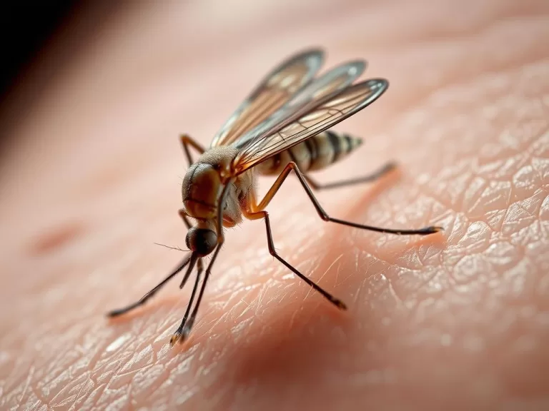 Female Anopheles mosquito, one of the deadliest animals in the world, feeding on human skin