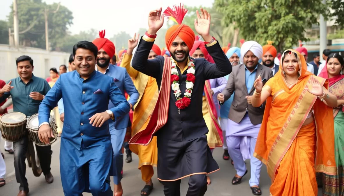 Groom's baraat dance celebration to the beats of Tenu Leke