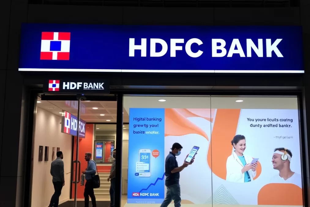 HDFC Bank branch with digital banking visuals for top diwali stocks 2025