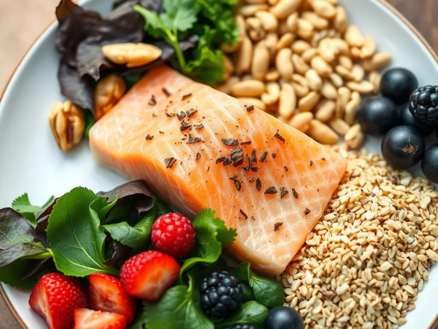 Healthy meal with stress-reducing foods