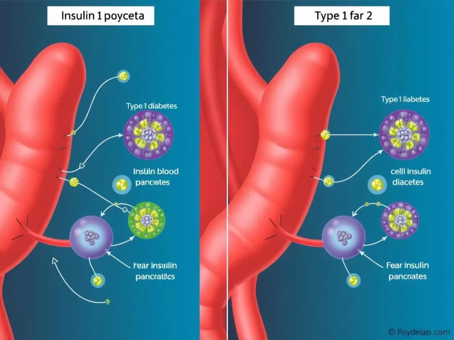 Illustration showing how diabetes affects blood glucose regulation