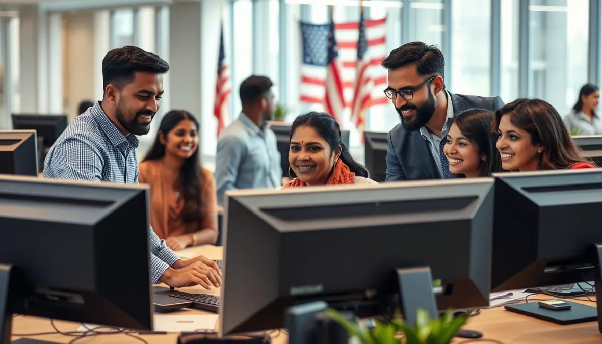Indian professionals working in a U.S. tech company office space
