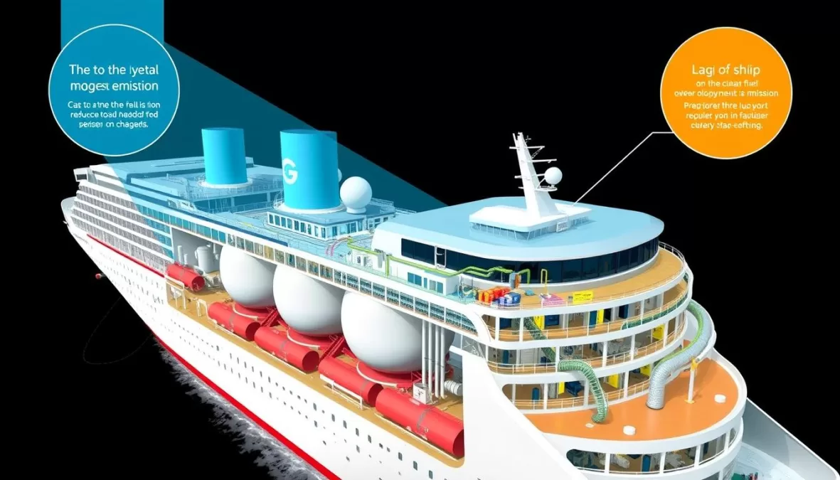 LNG fuel system on a modern cruise ship, showcasing sustainability features of the biggest cruise ships in 2026