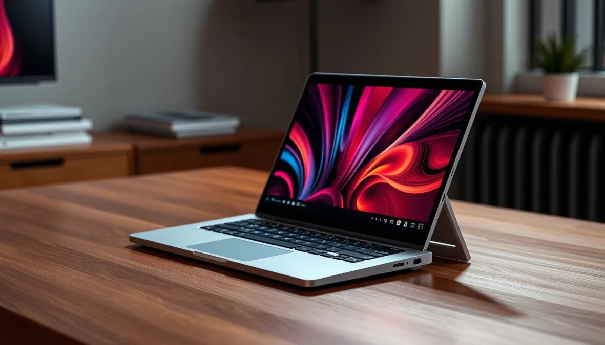 Lenovo Yoga 7i 2-in-1 laptop in tent mode showing its flexible hinge and touchscreen capabilities