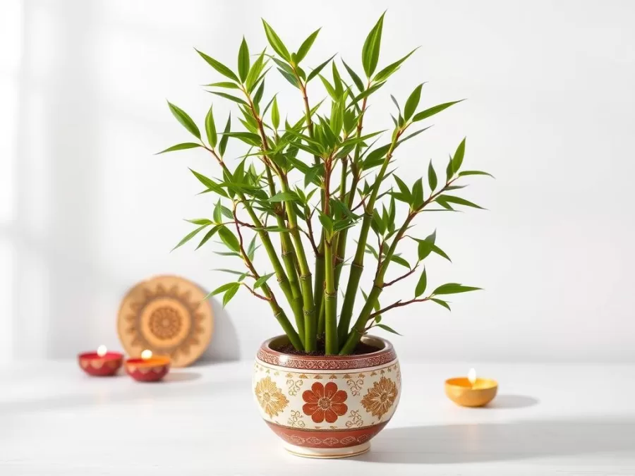 Lucky bamboo arrangement in decorative pot for Diwali gifting under 1000 Rs